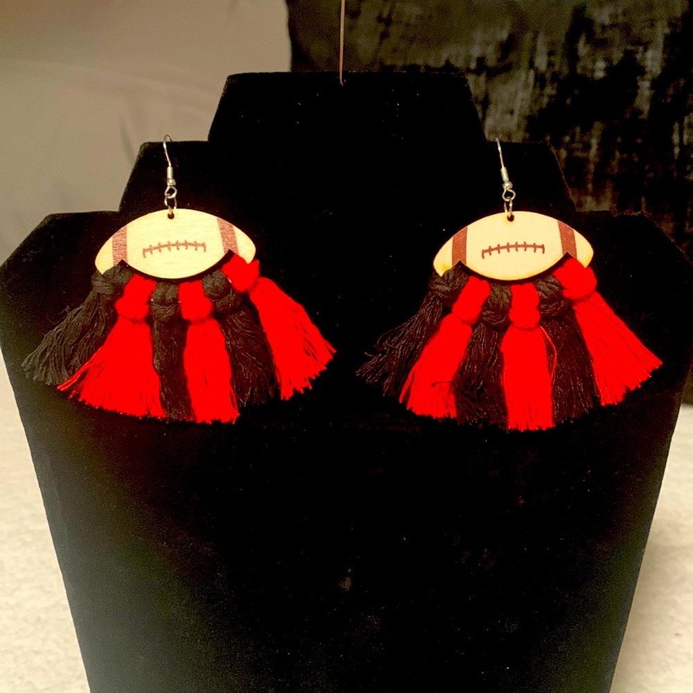 Football Earrings (Red & Black), NEW
